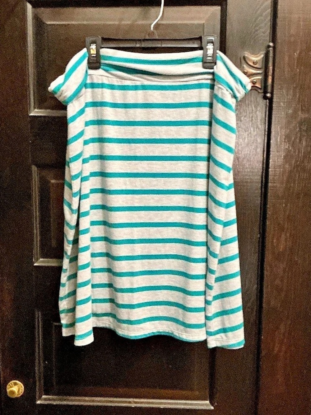 (205) Faded Glory Striped Short Sleeve Top Gray & Blue XL NWT